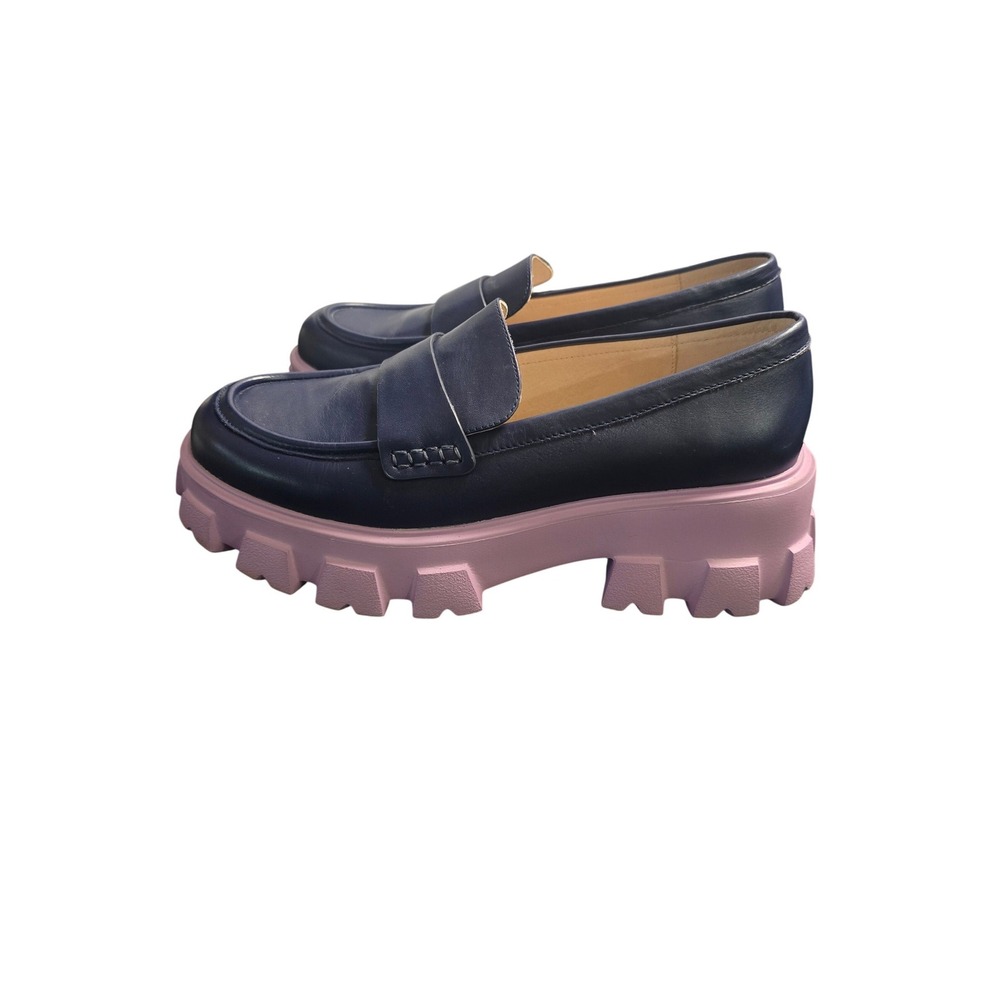 Gorman Fun Times Loafer Navy Leather Pink Chunky Platform Lug Sole Shoes 39 - Picture 3 of 9